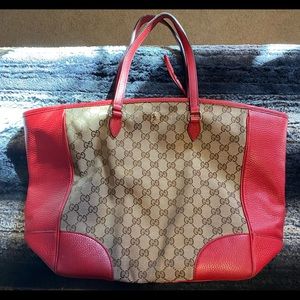 Gucci Tote Bag  Red Leather and Nylon 413741